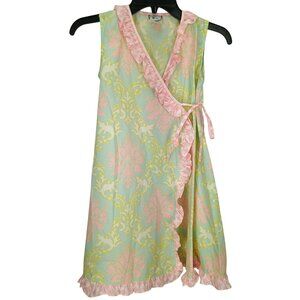 Shrimp & Grits Dress Girls Pastel Pink Mint Wrap Ruffle‎ Sleeveless Fleur De Lis